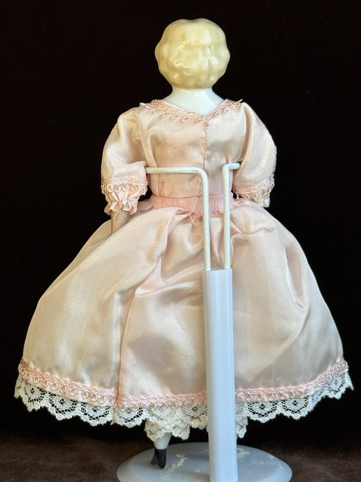 Antique German 7.5” Bisque Cloth Miniature Dollhouse China Doll