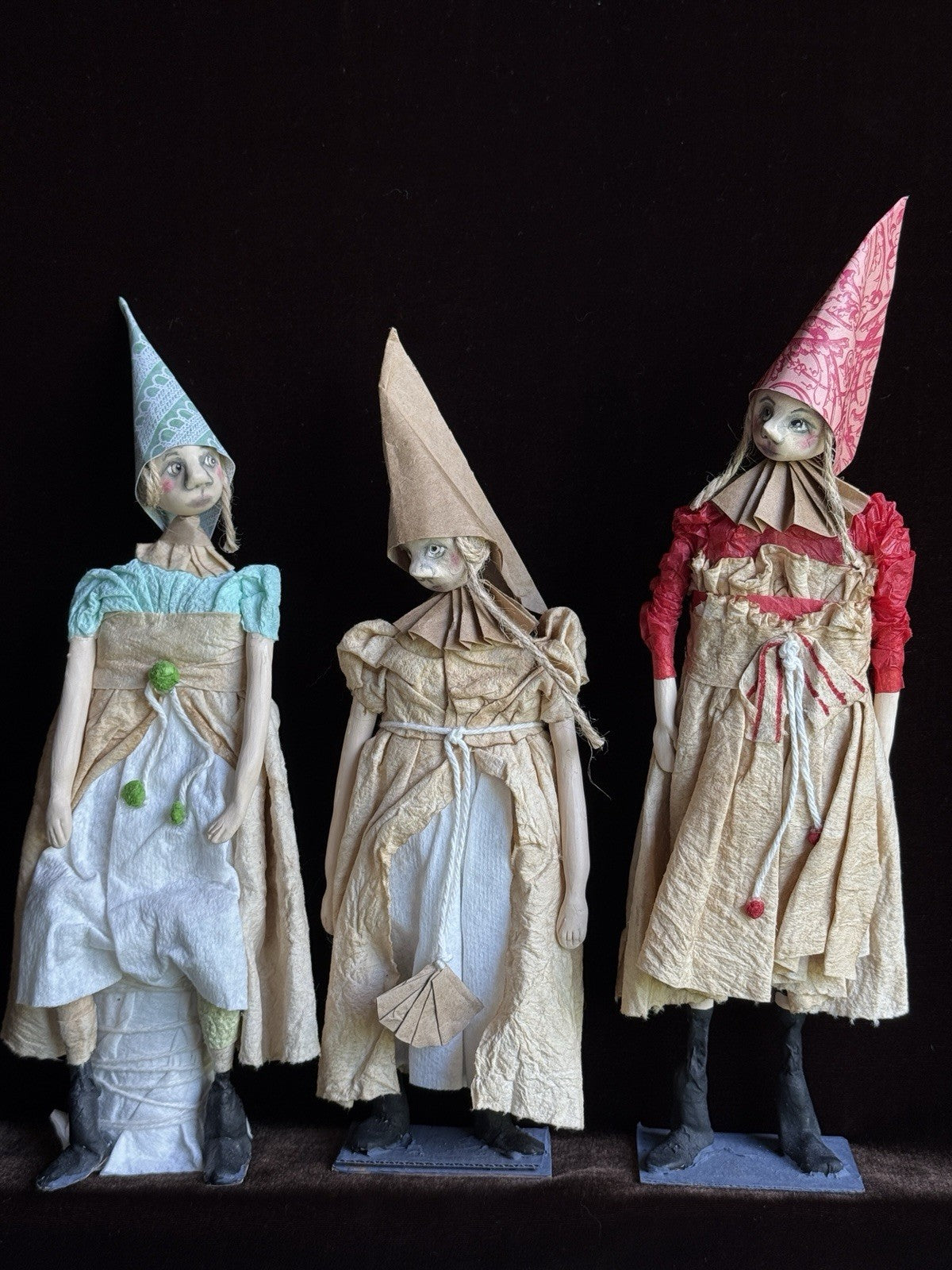 OOAK 3 Contemporary Artist Mixed Media Dolls Figurines