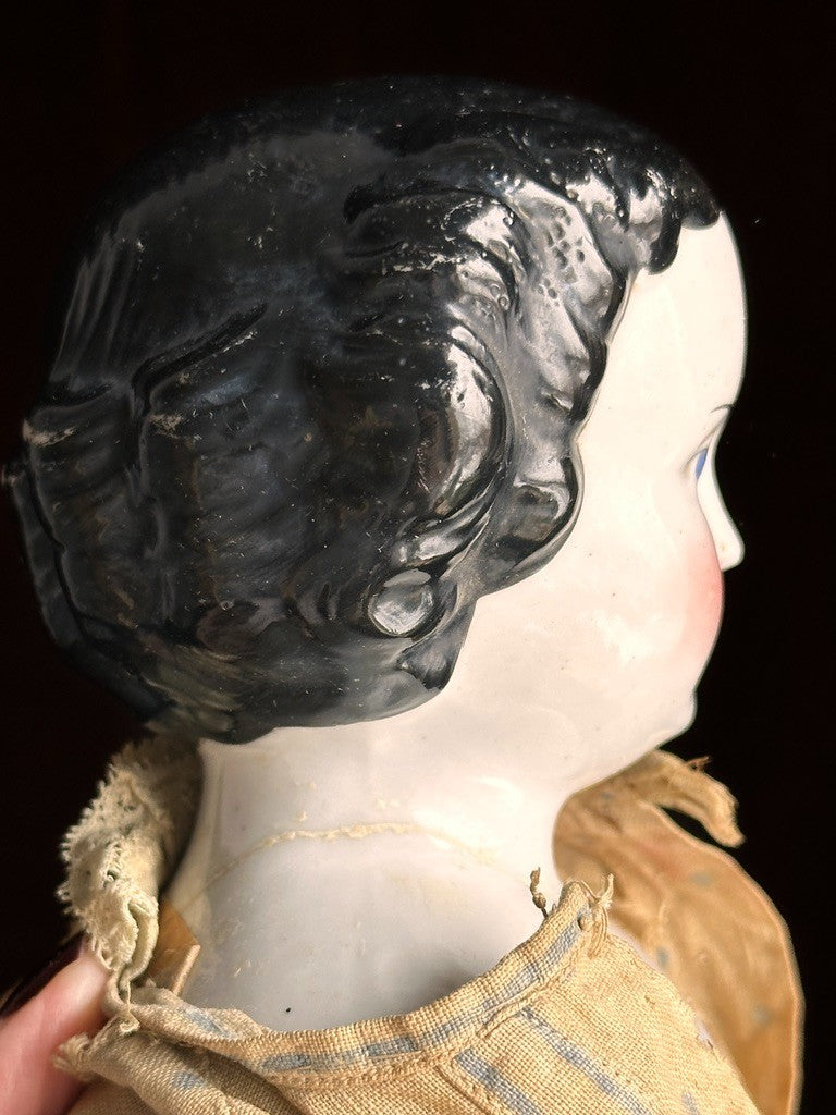Antique German 19” Flat Top Highbrow China Shoulder Head Doll