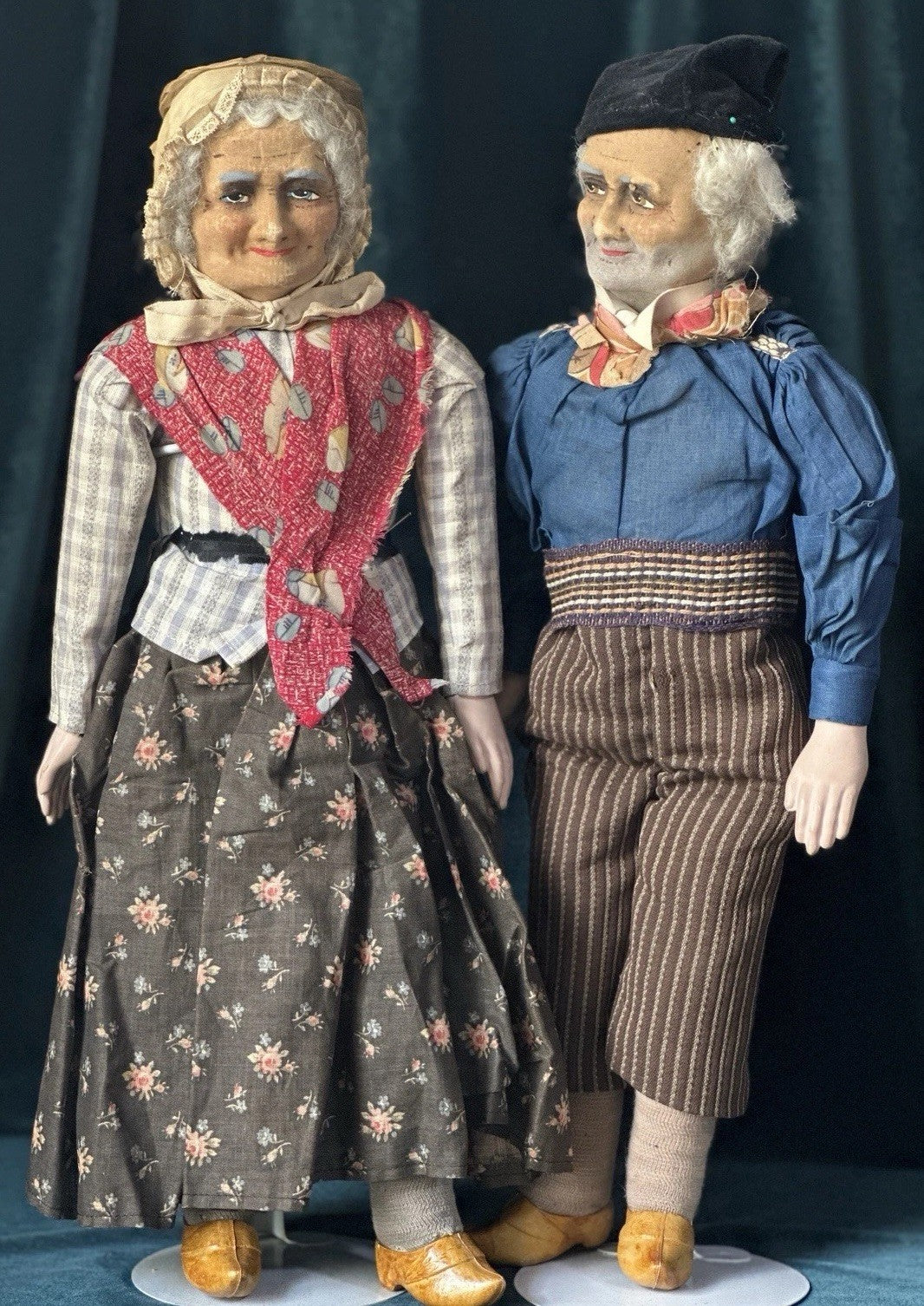 Lot Of 2 Large Antique 1940’s (?) French  Ravca Cloth  19” Dolls