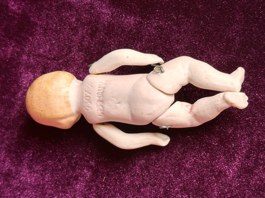 Antique German Miniature All Bisque Limbach 9307 Googly Eye Doll in Carriage