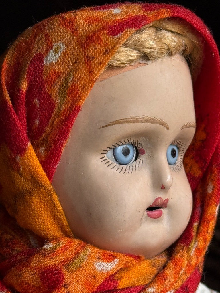 Antique USSR Russian Dunaev Factory Terracotta 11” All Original Girl Doll