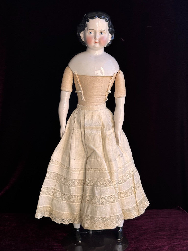 Large Antique German 23" Greiner Style Exposed Ears China Head Doll