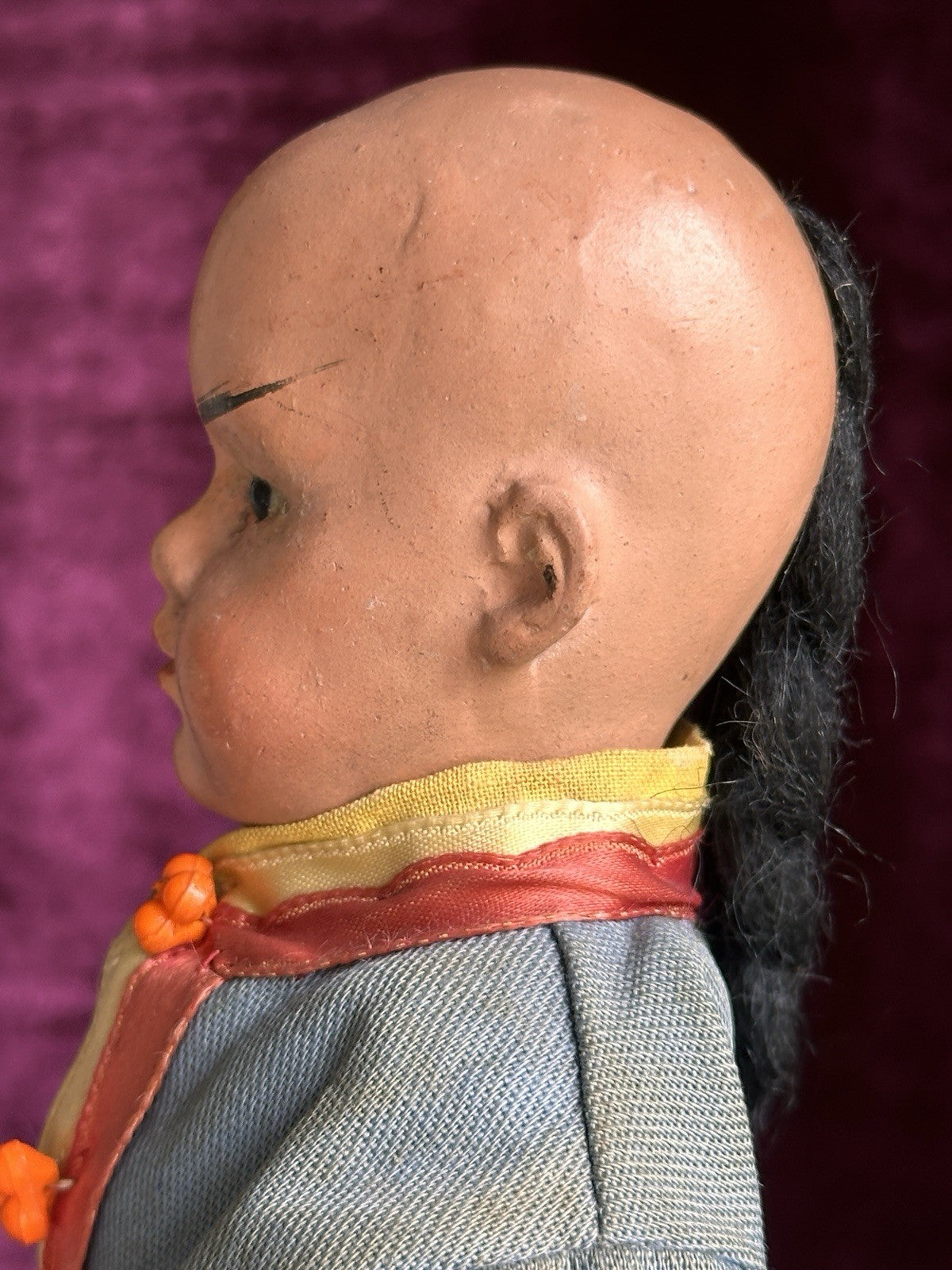 Rare Antique 13” German (?) Papier-Mâché/Composition/Cloth Oriental Asian Doll