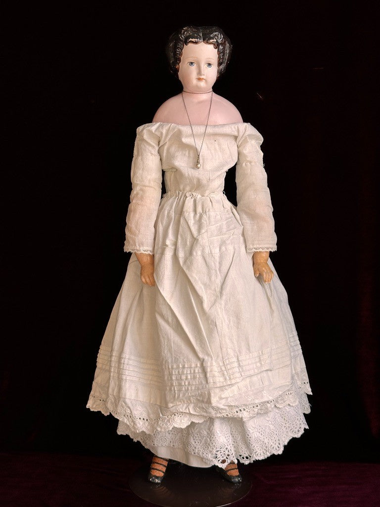 Antique German 26” Dressel Marked Holz-Masse Papier Mache Head Cloth Body Doll