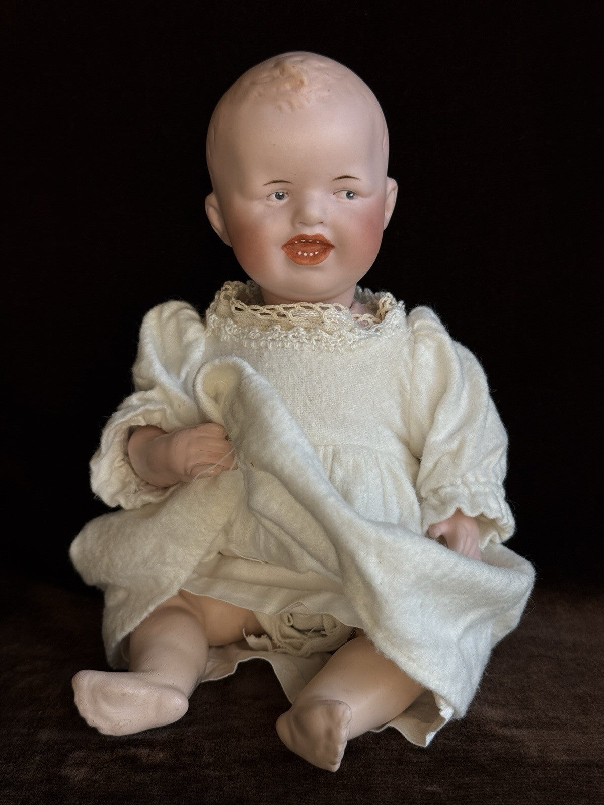 Antique German 10.5” Gebruder Heubach 8191 Bisque Head Character Baby Boy Doll