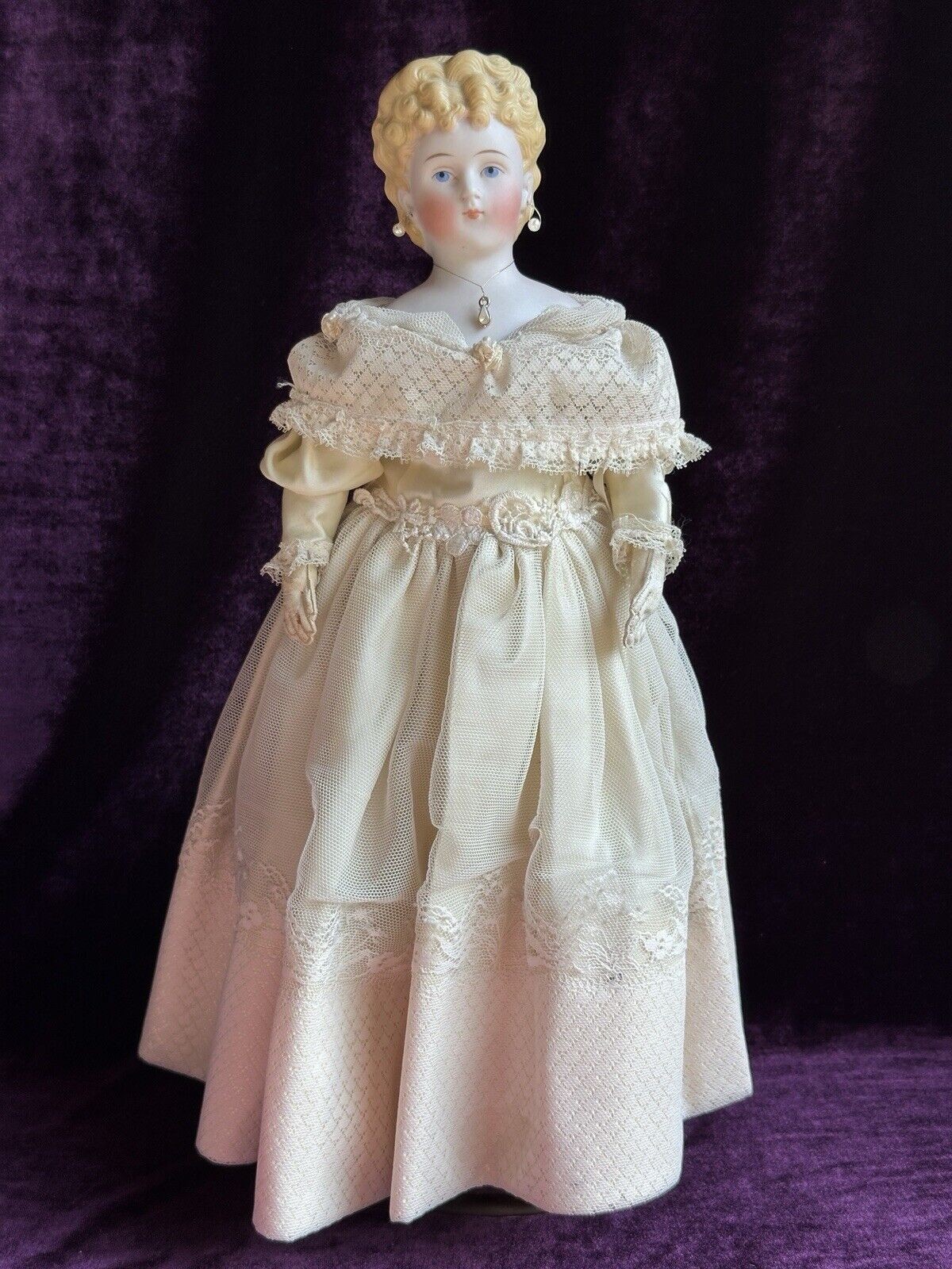 Rare Antique German 15” Parian China Bisque Shoulder Head Fashion Doll