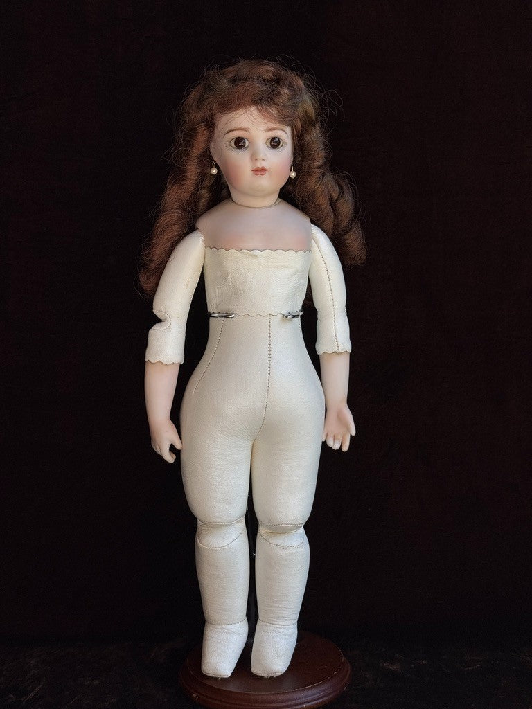Vintage 15” Repro of Antique French Bru Jne Porcelain Leather Doll by Calli Lou