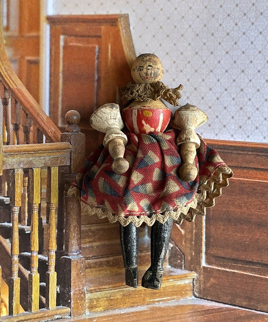 Antique German Grodnertal (?) Carved Wooden Miniature Dollhouse Victorian Doll