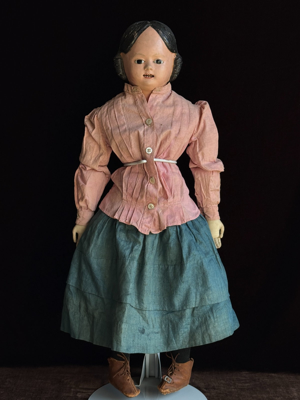Rare Antique American/French Greiner (?) Papier Mache Glass Eyes Open Mouth Doll
