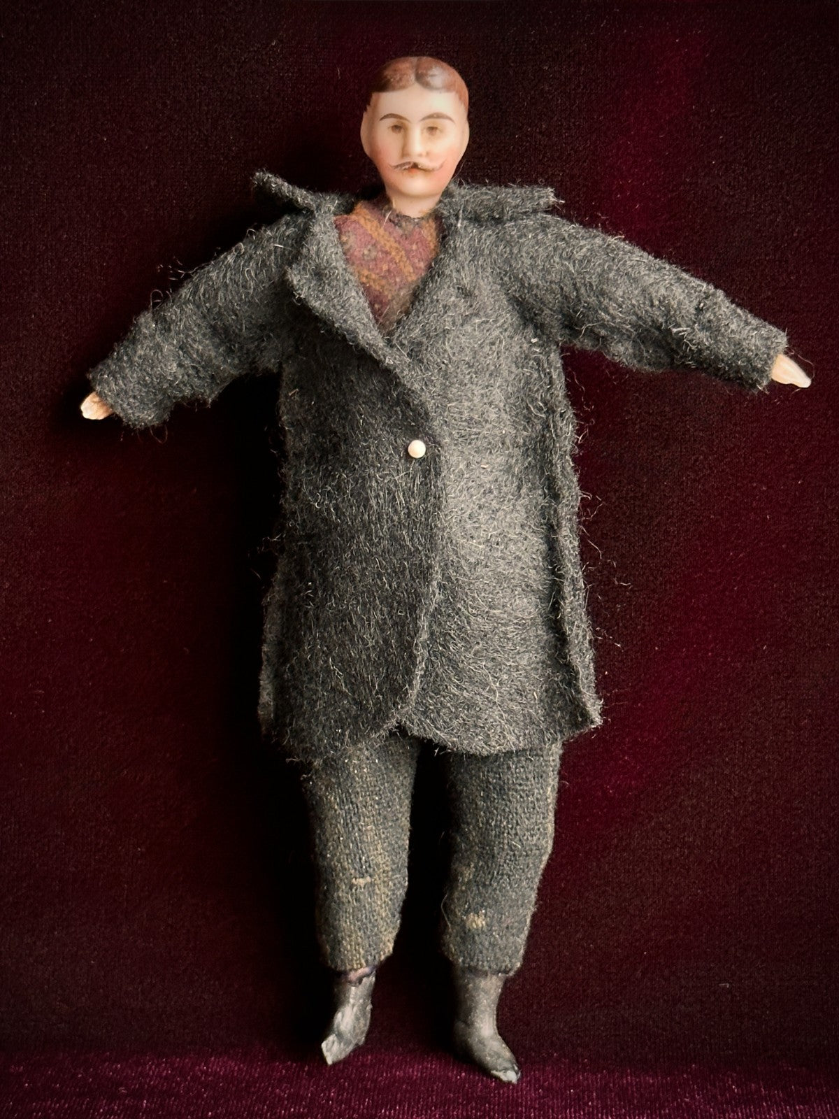 Antique German 6.25” Bisque Miniature Dollhouse Male Mustache Gentleman Doll