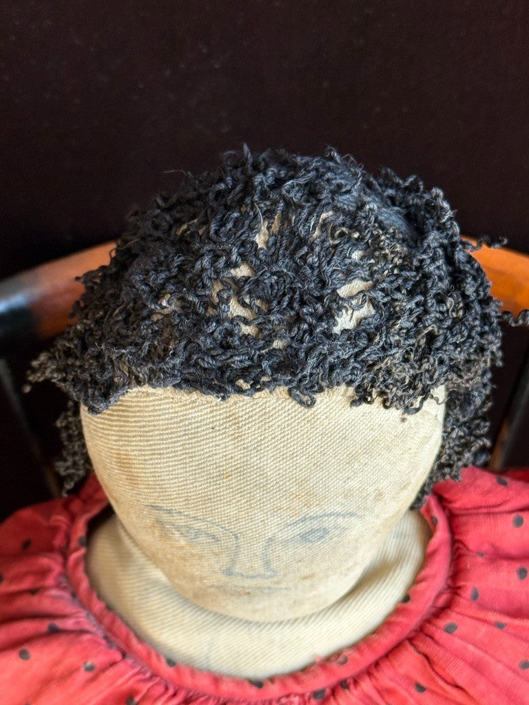 Antique American 21" Primitive Folk Art Cloth Rug Portrait Doll