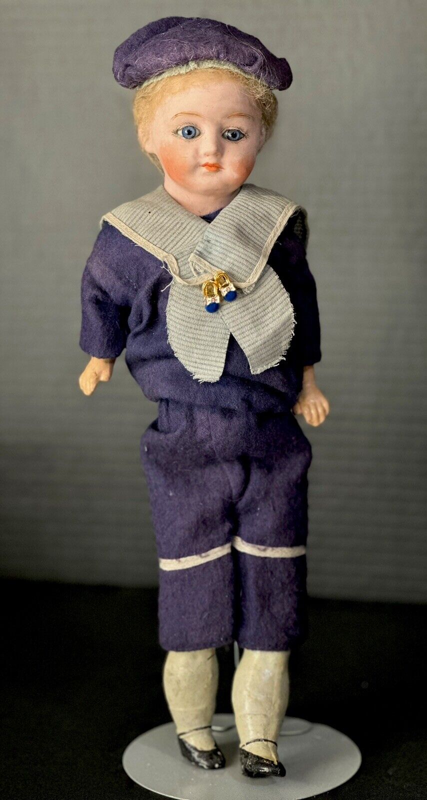 Antique German Papier Mache 13” Doll with Glass Eyes
