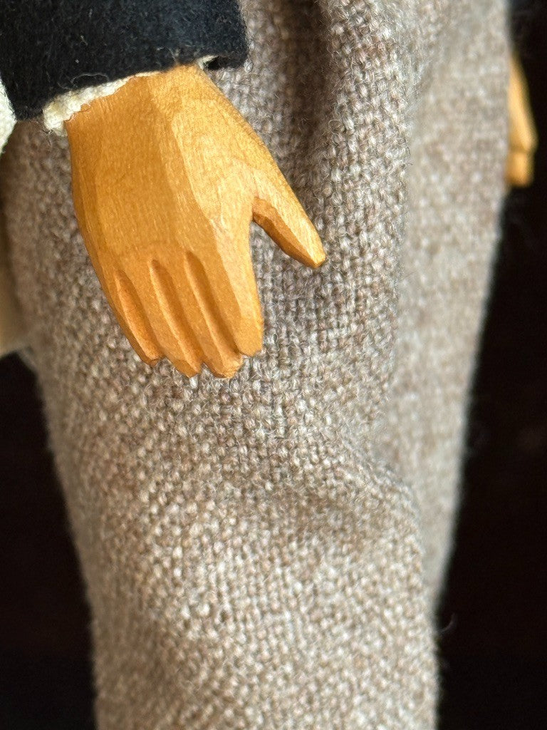 Rare Vintage 10” Swiss Huggler Wood Carved Jointed Boy Doll