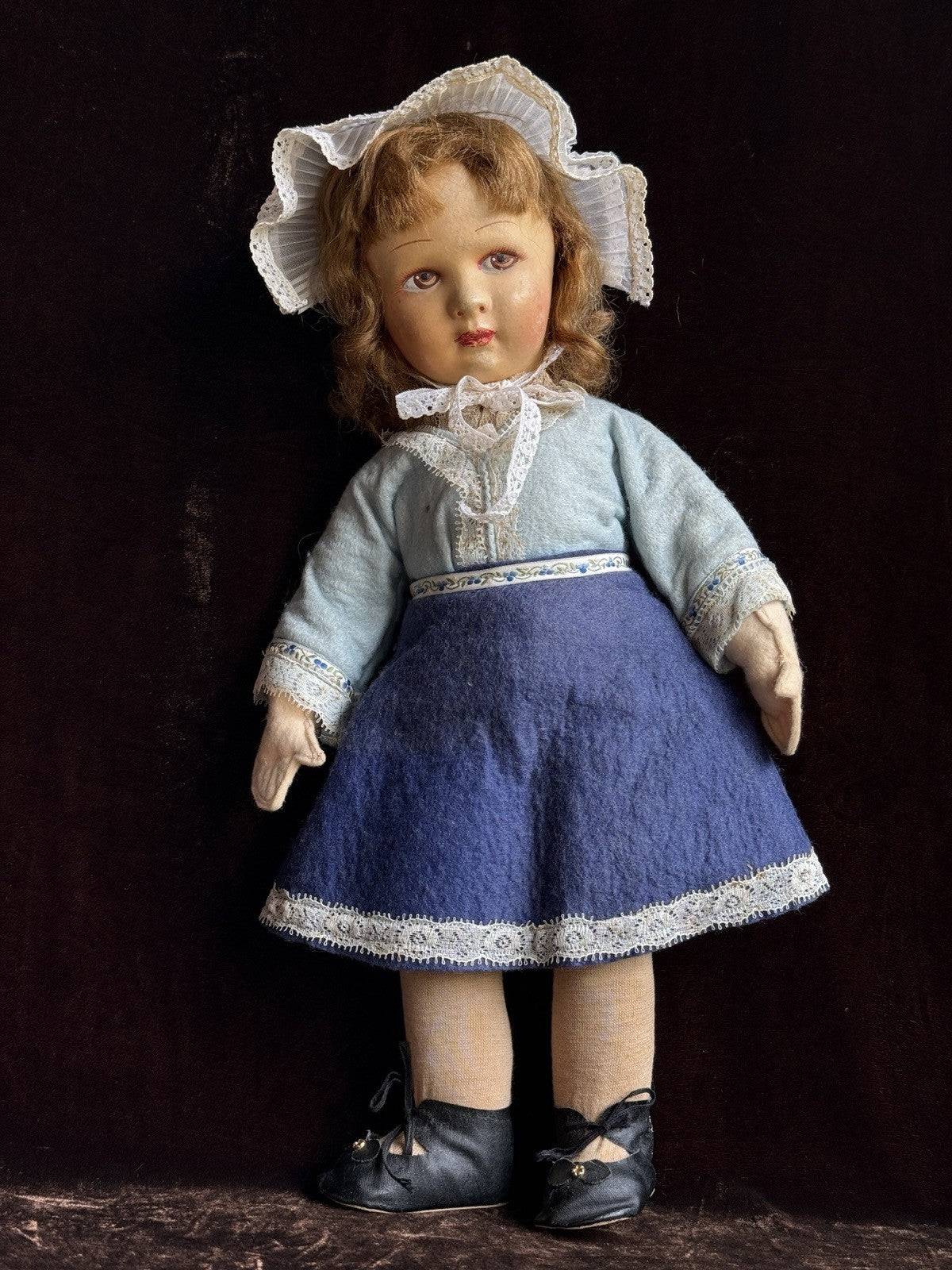 Vintage French 17” Raynal (?) Cloth Felt Character Doll