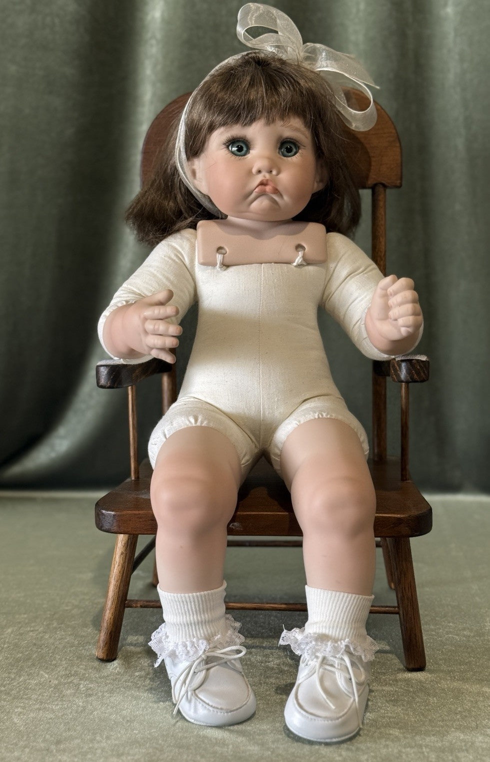 Porcelain Cindy Marschner Kimmie Porcelain Doll with Wooden Chair