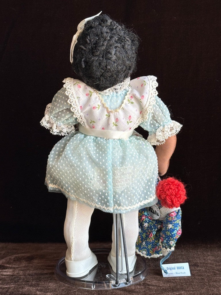 Vintage 11" Frances Ravca African American Artist Cloth Doll with Raggedy + Tag