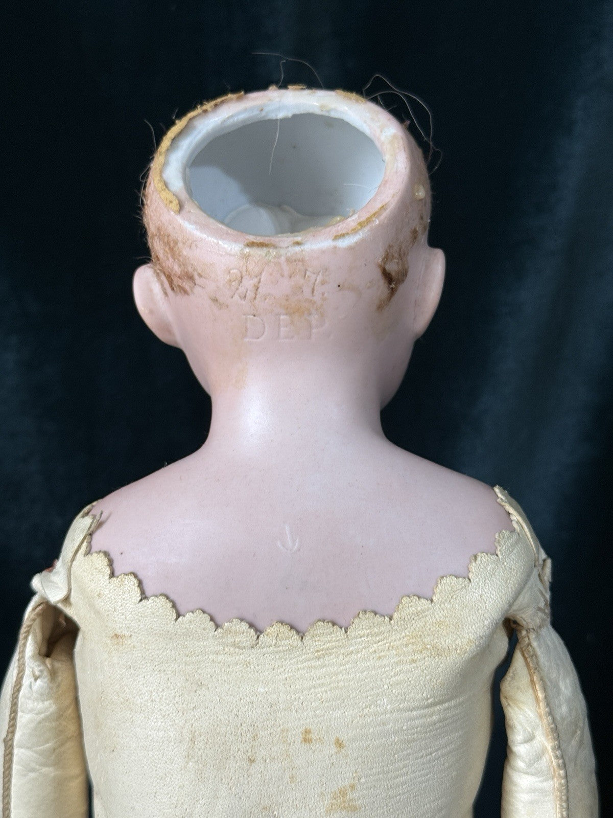 Unidentified Mold 21 7 Dep Antique German 20” Doll Bisque Head Leather Kid Body