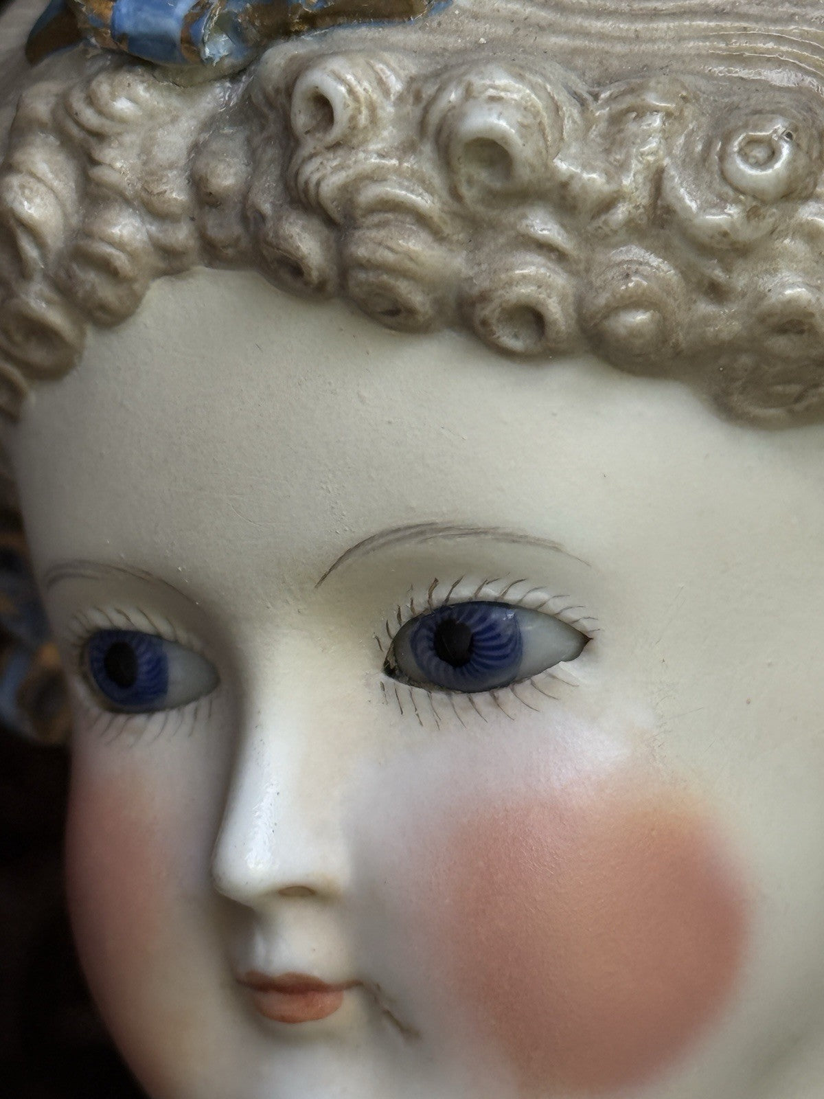 Antique German 19” Kling Bisque Head Parian China Dresden Doll Glass Eyes