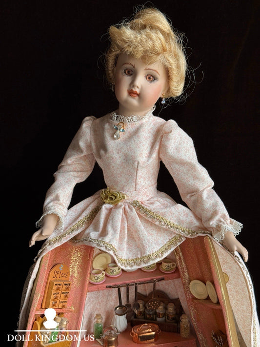 Porcelain Compo Reproduction of Antique French Doll with Surprise Skirt