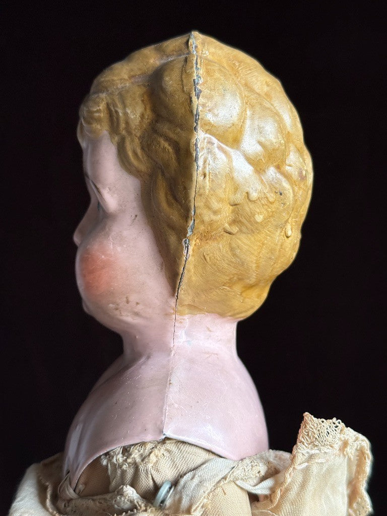 Lot of 3 Antique German Papier Mache and Minerva Tin Dolls for Project