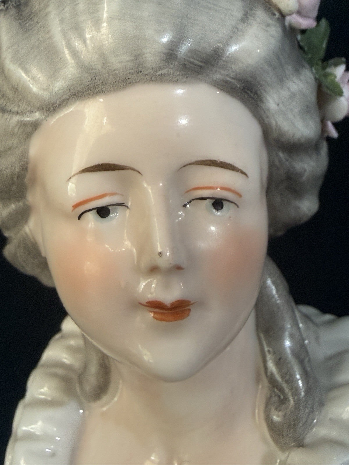 German Porcelain Half Doll "18th Century Lady with Coronet of Flowers"