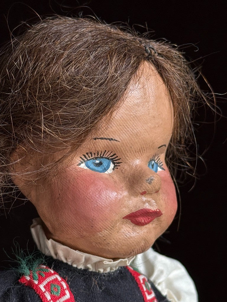2 Unidentified Antique European 14” Kathe Kruse Style Oil Painted Cloth Doll