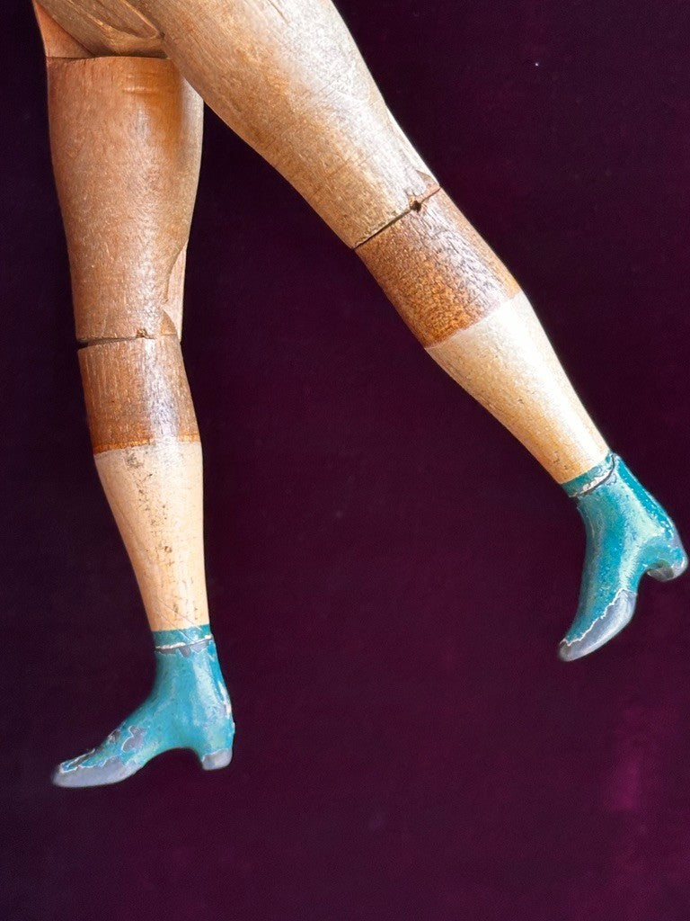 Antique American Mason & Taylor 11.5” Papier Mache Wood Metal Doll