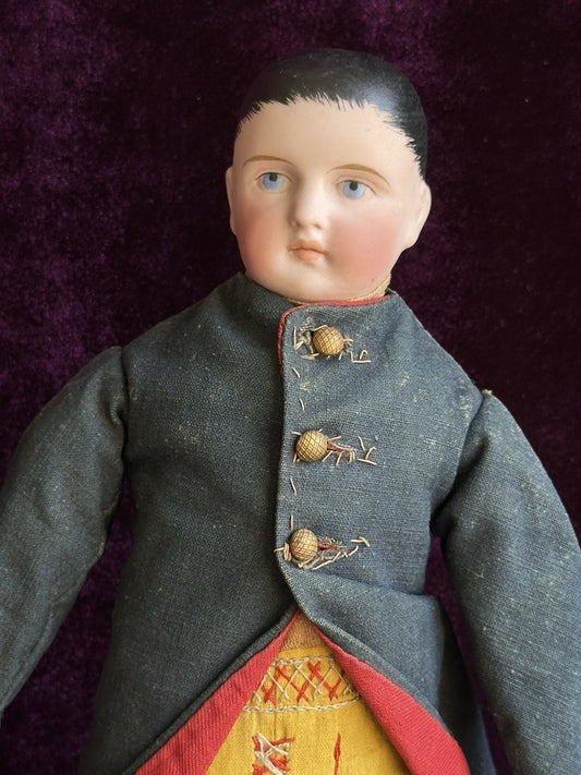 Rare Antique French or German 11” Parian Type Bisque Shoulder Head Boy Doll