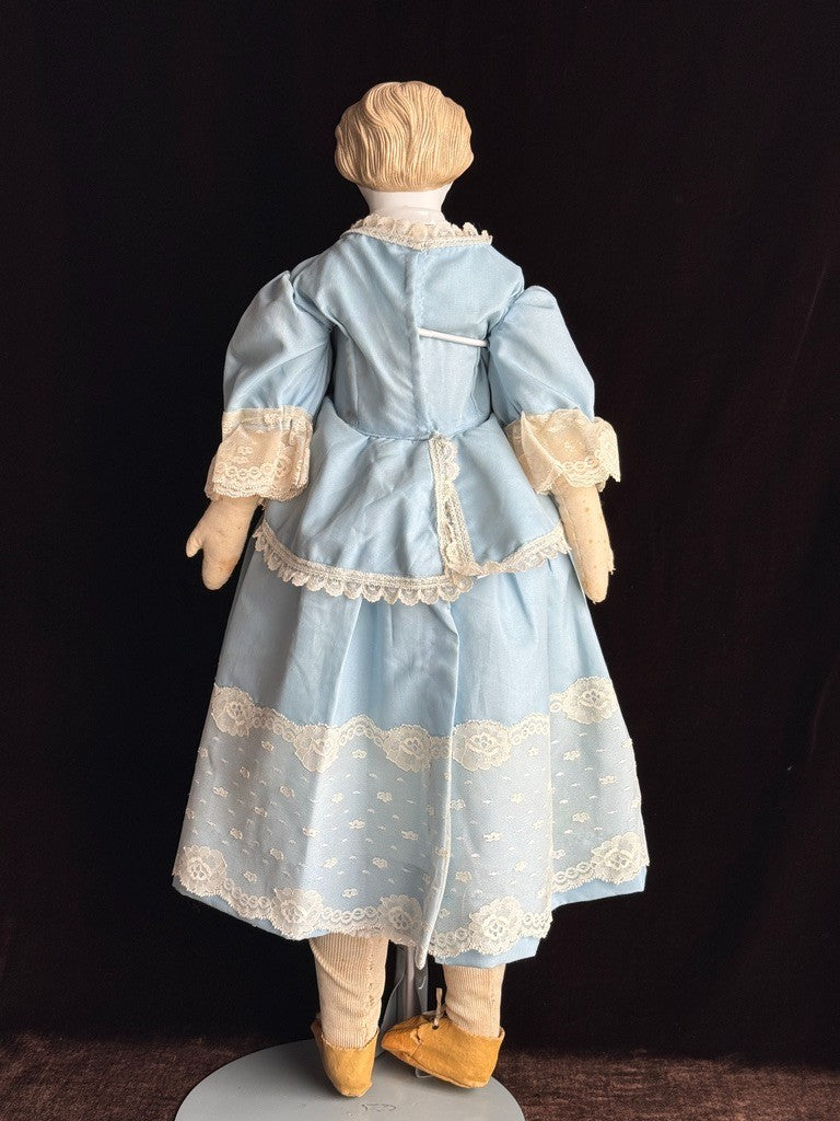 Large Antique German Kling 27” Dresden China Parian Molded Shoulder Head Doll