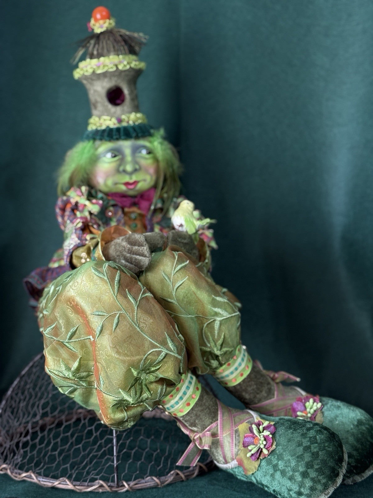 OOAK NIADA Artist Donna May Robinson Cloth Oil Painted Clown “Perch” 18” Doll