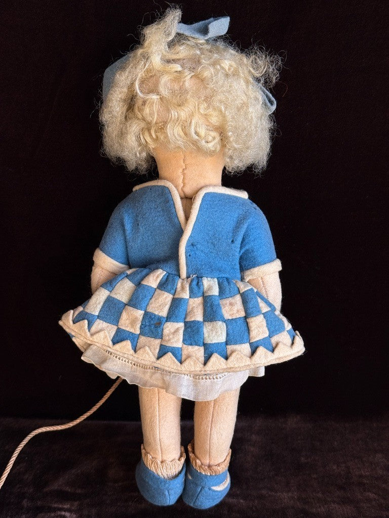 Vintage Italian 12” Lenci 111 Felt Cloth Character Girl Doll with Jump Rope