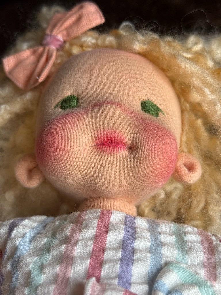 OOAK 14.5" British (?) Artist Judy’s Dolls Waldorf Style Cloth Doll with Tag