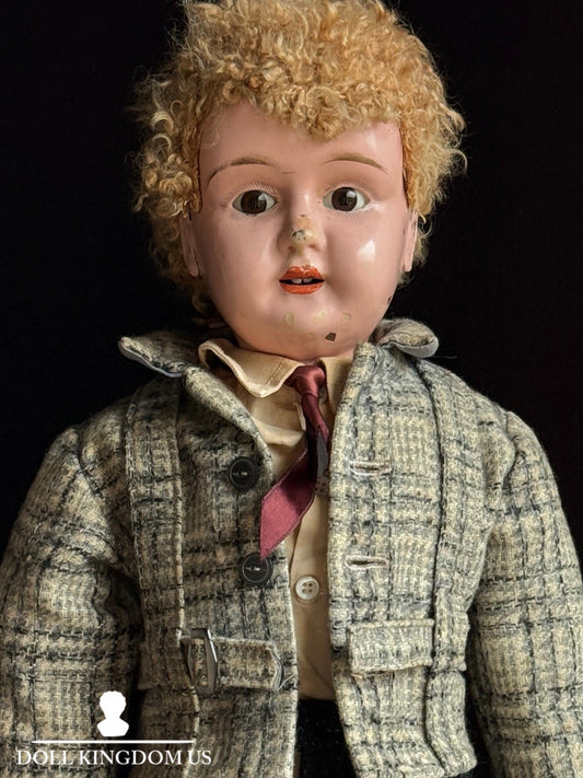 Large Antique German 25” Minerva Metal Tin Head Boy Doll