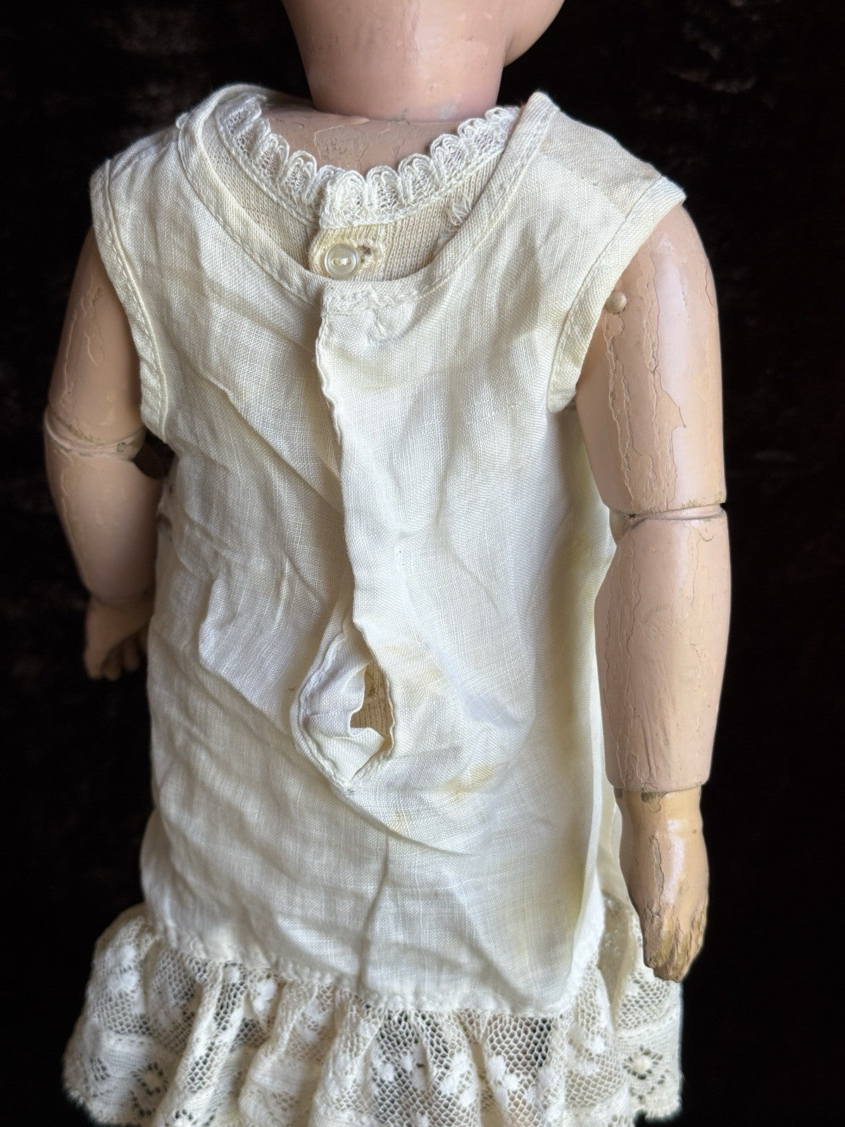 Antique American 16.5” Schoenhut 102 Series Wooden Doll Carved Braided Hair Bow