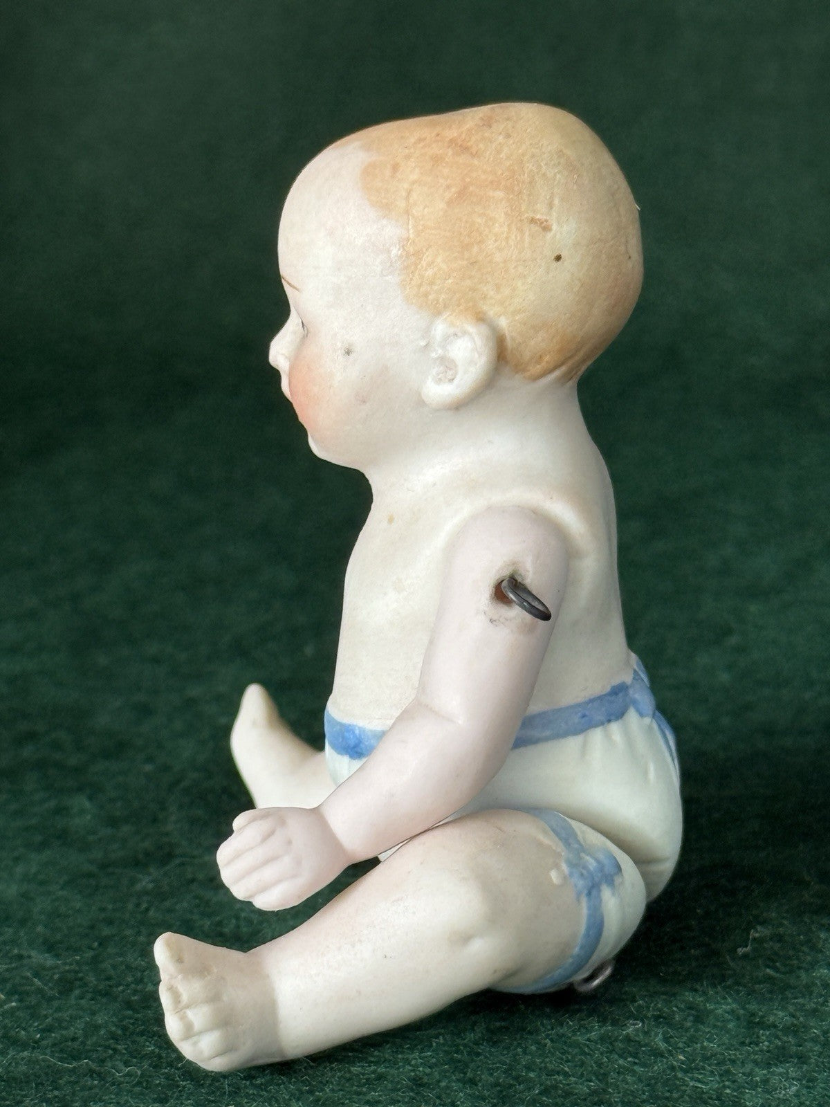 Antique German 4.5" Hertwig (?) Miniature All Bisque Baby Doll Molded Diaper