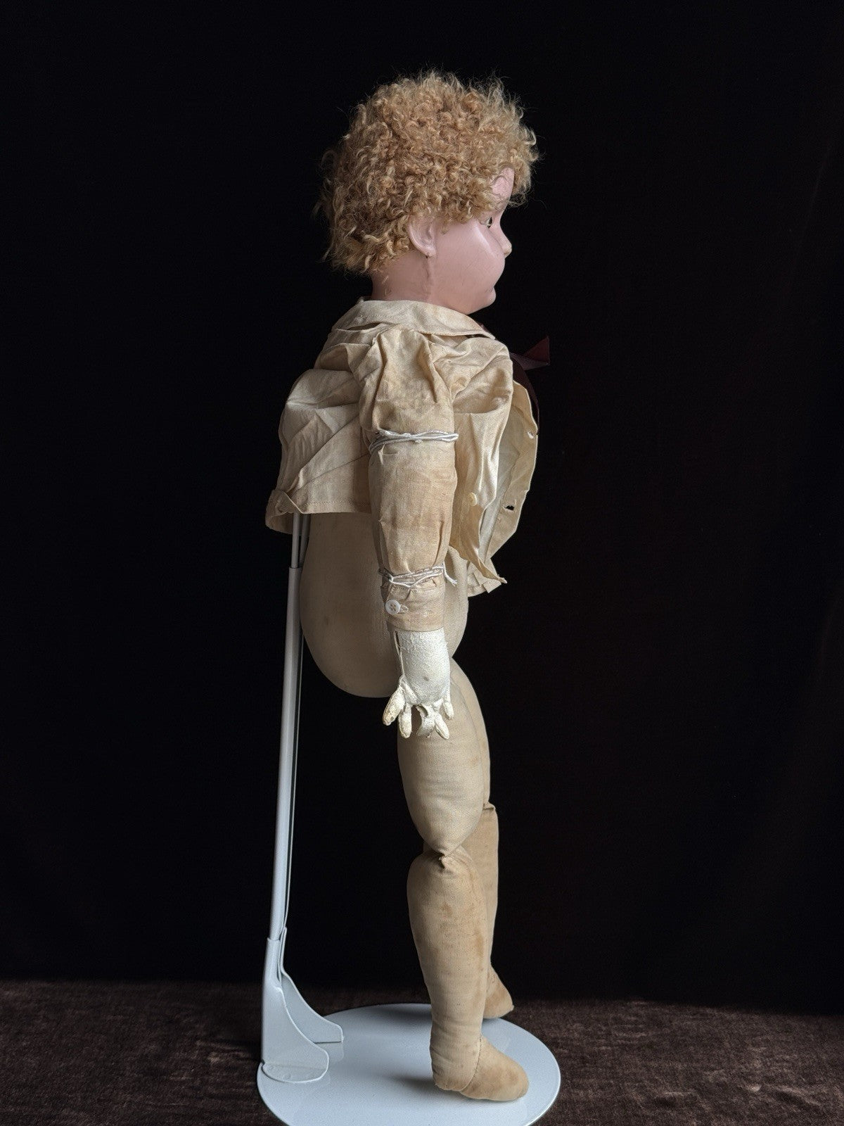 Large Antique German 25” Minerva Metal Tin Head Boy Doll