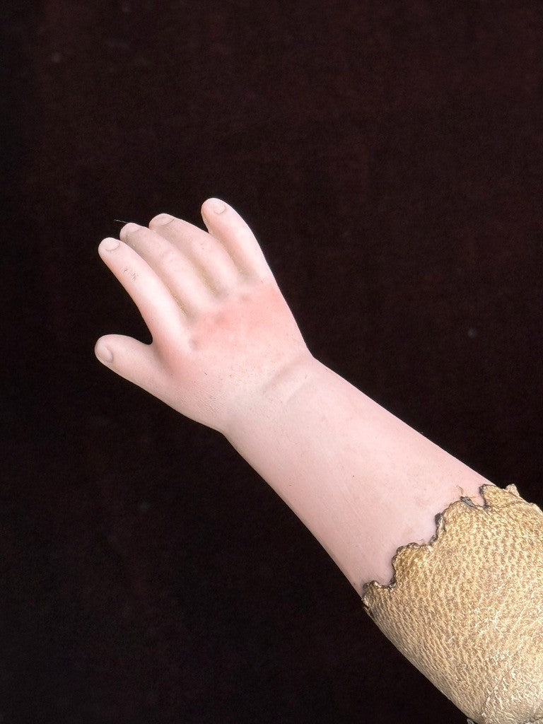 Antique German 23” Early Kestner Turned Bisque Shoulder Head Leather Body Doll