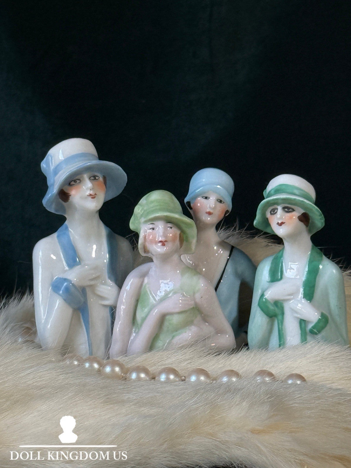 Lot Of 4 German Art Deco Flapper Pin Cushion 4” Half Dolls Arms Attached