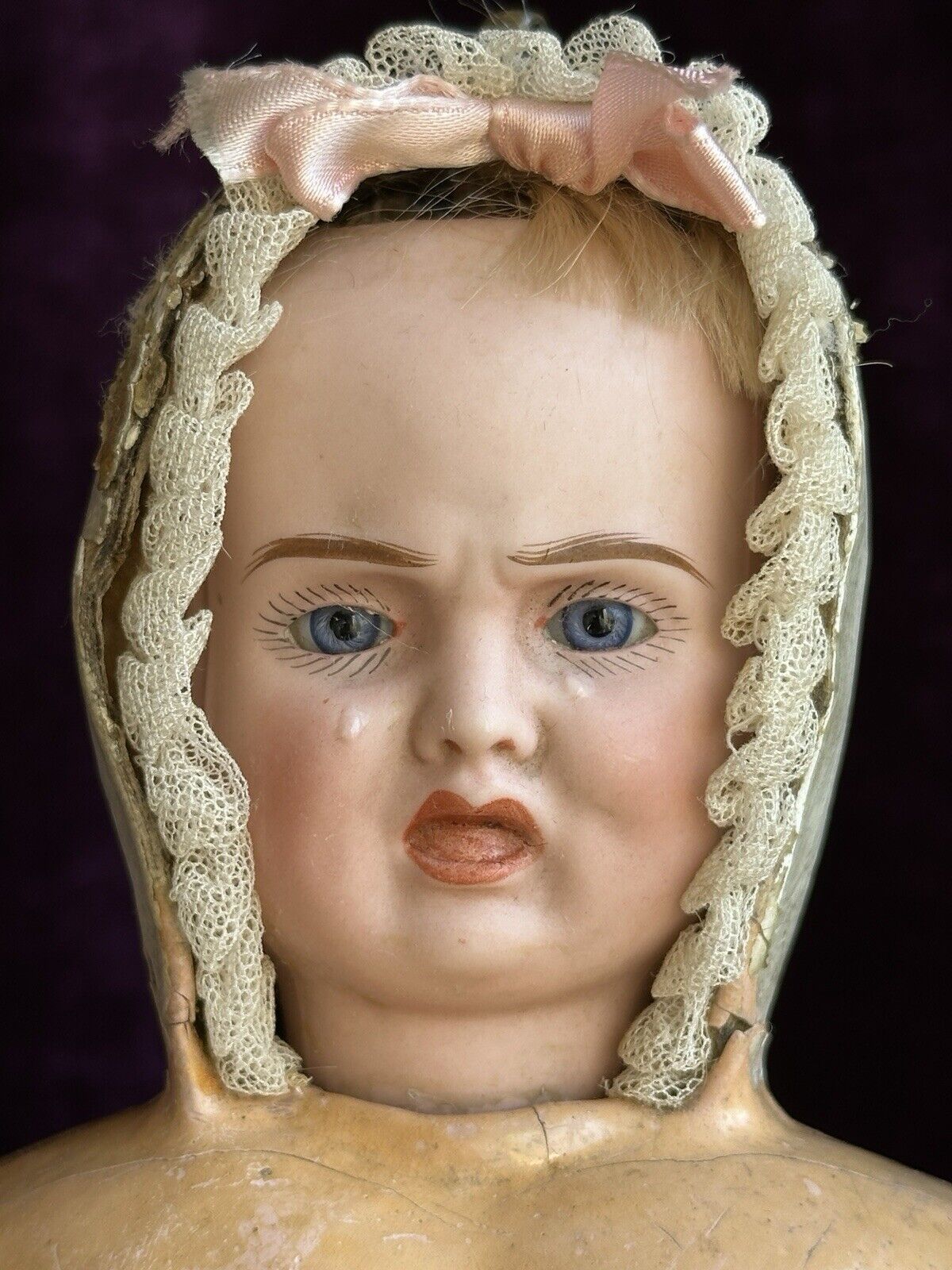 Antique German 14” Carl Bergner 3-Faces Multifaceted Bisque Head Doll