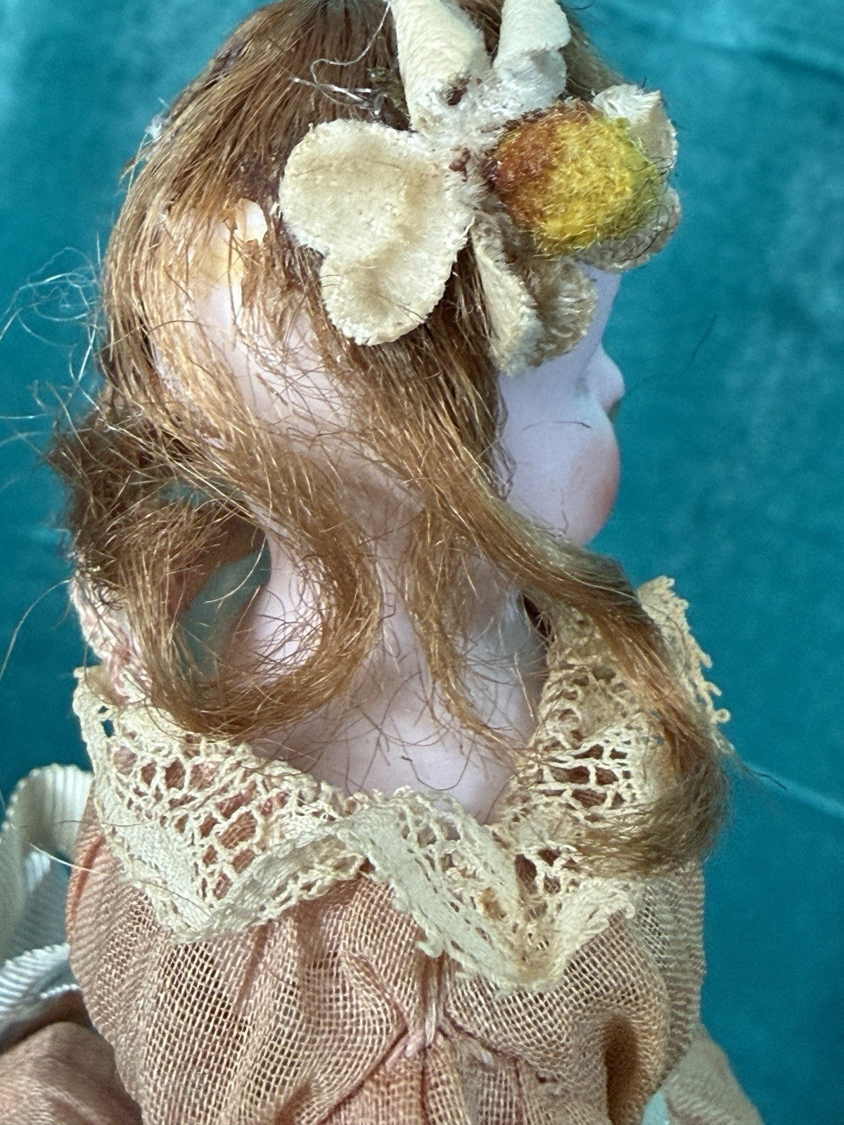 Antique German Bisque Cloth Miniature Dollhouse 9” Doll