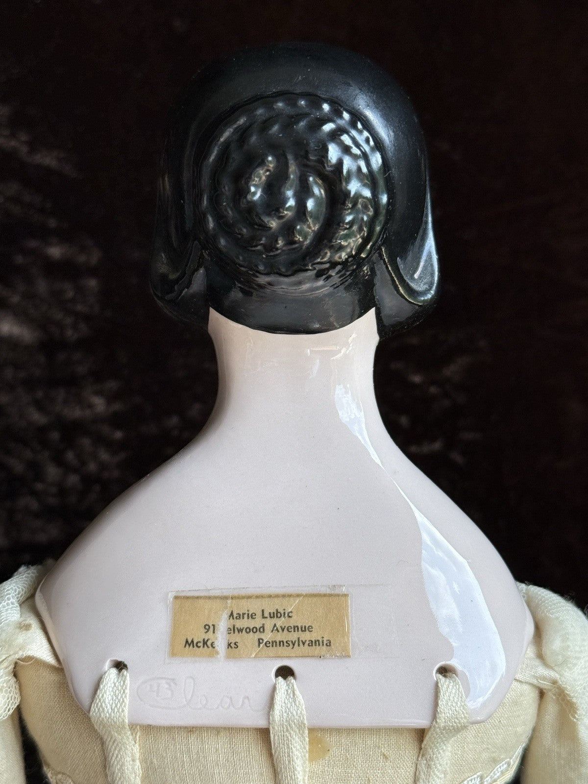Vintage 16.5” Emma Clear Fanny Elssler China Head Doll with Molded Bun