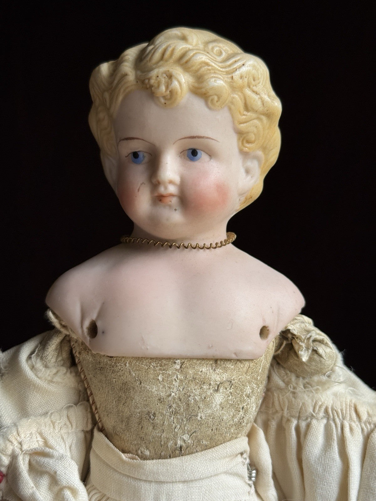 Antique German 10.5” Parian Bisque Head China Doll