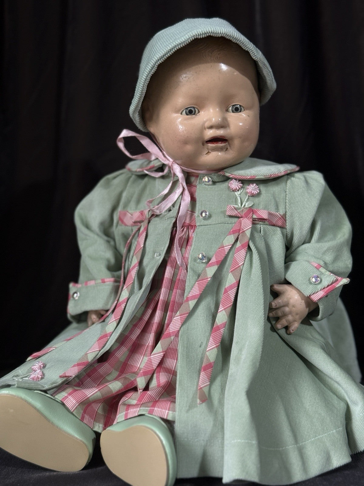 Vintage American E.I.H Horsman Composition 20” Doll “Dimples”