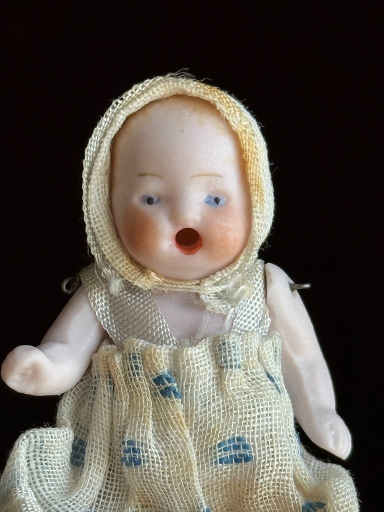 Antique German 2.5" Hertwig Miniature All Bisque Baby Doll with Open Mouth