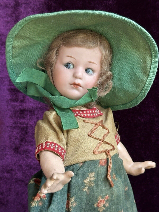 Rare Antique German 9” Gebruder Heubach 8420 Side Glancing Eyes Bisque Doll