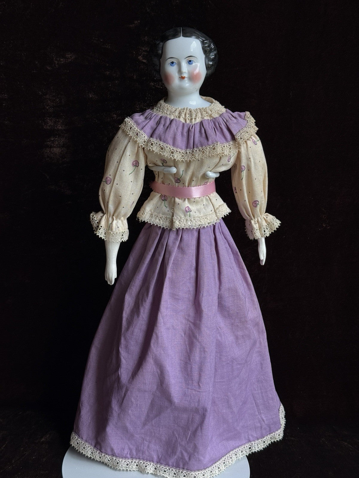 Antique German 15.5” Flat Top Highbrow China Shoulder Head Doll