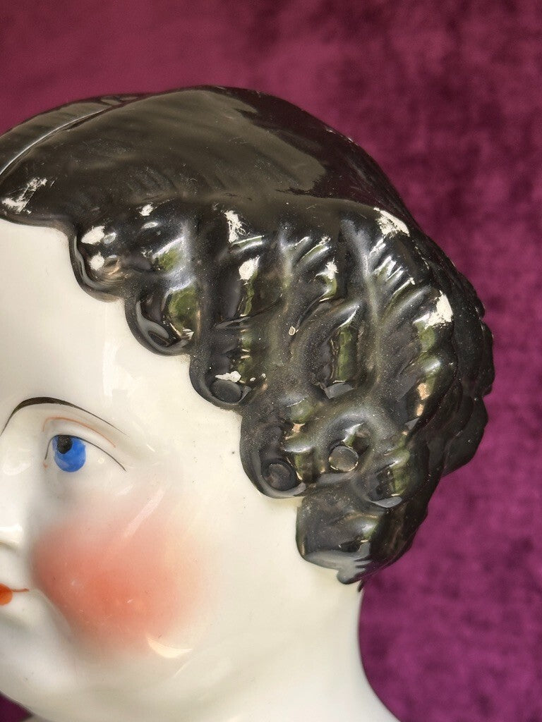 Large Antique German 31” Flat Top Highbrow China Shoulder Head Doll