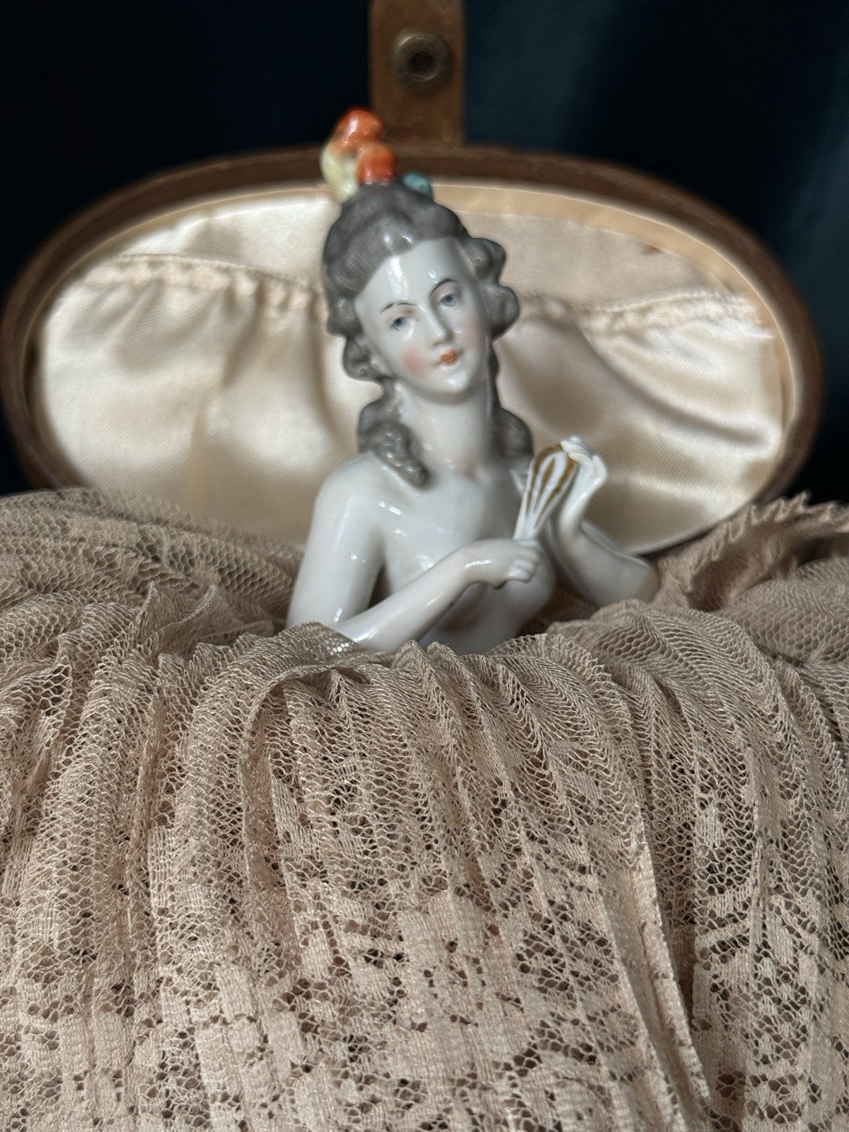 German Porcelain 5” Half Doll Marie Antoinette Style by Dressel and Kister