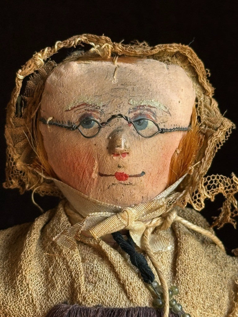 Lot of 2 Antique European Cabinet Size Handmade Folk Cloth Oil Painted Dolls